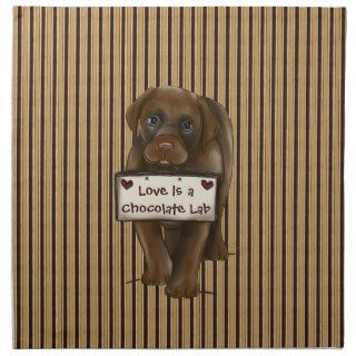 Chocolate Lab Puppy Holding a Sign Napkin