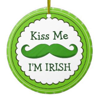 Kiss Me I'M IRISH with Green Funny Mustache Ornaments