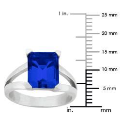 10k Gold Emerald cut Synthetic Sapphire Contemporary Split Shank Ring Gemstone Rings