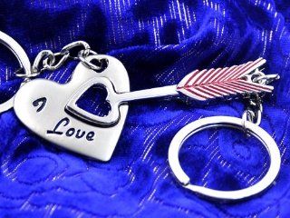 Valentine Special 1 Set Stainless Steel "Love You" Arrow/Heart Keychain Set 