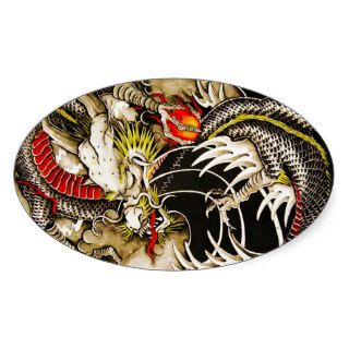 Cool chinese green dragon tattoo flame orb fire oval stickers
