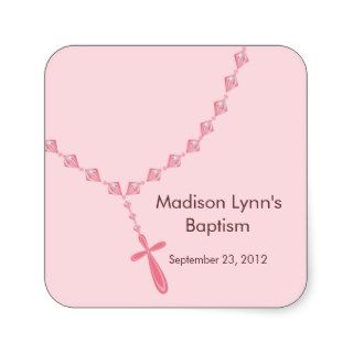 Sweet Rosary Beads Baptism Favor Seal Pink Square Stickers