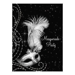 Elegant Black White Masquerade Party Personalized Announcements