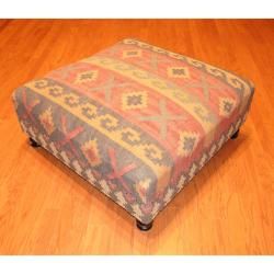 Handmade Kilim upholstered Storage Footstool Ottoman (India) Ottomans