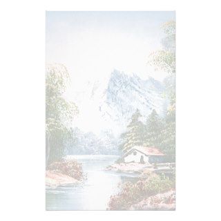 Painting Of A Cabin Along A Mountain River Customized Stationery