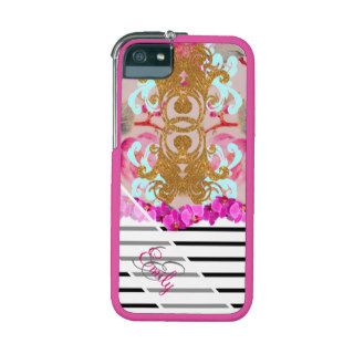Monogram Fashion Girly Pink Floral Trendy Stripes iPhone 5 Cases