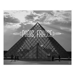 Paris Black and White Travel Poster Louvre Pyramid