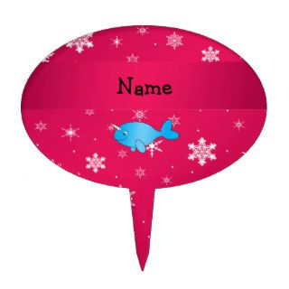Personalized name narwhal pink snowflakes cake toppers
