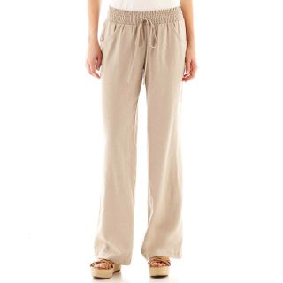 By & By Smocked Waist Linen Pants, Sand, Womens