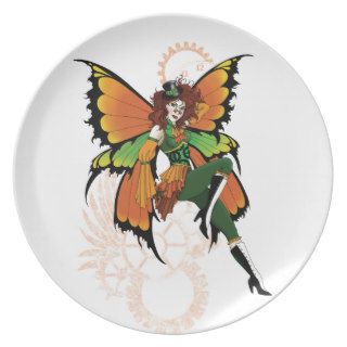 Steampunk fairy all in orange and green plate