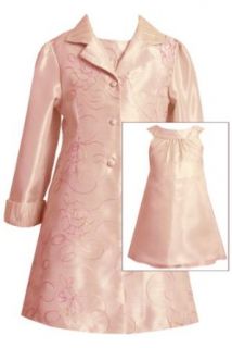 Size 6, Pink, BNJ 7171R, Pink Embroidered Yoke Neckline Dress / Coat Set, Bonnie Jean Little Girls Special Occasion Party Dress Clothing