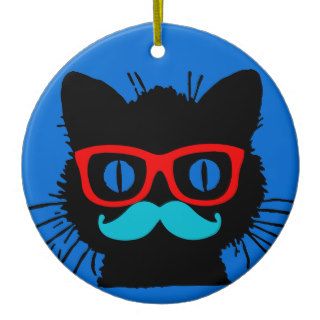 Hipster Cat Ornament with glasses & mustache