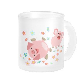 Two Cute Cartoon Pigs in Spring Frosted Mug
