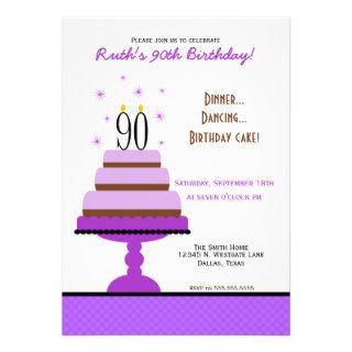 Purple Tiered Cake 90th Birthday Party Invitation
