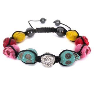 Rainso Mix Color Adjustable Skull Bracelet With One Black Crystal7.5" Rainso Jewelry
