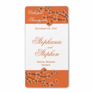 Orange Orchid Sprig Wedding Wine Personalized Shipping Labels