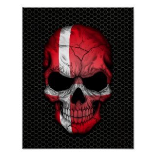 Danish Flag Skull on Steel Mesh Graphic Posters