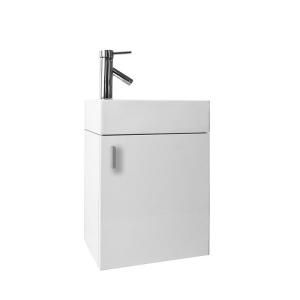 Virtu USA Carino 16 in. Single Vanity in Gloss White with Poly Marble Vanity Top in White JS 50416 GW PRTSET1