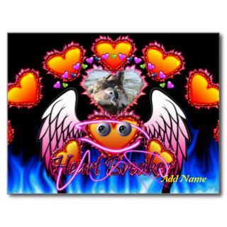 Hearts Trio in fire and angel wings Heart Breaker Post Cards