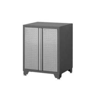 NewAge Products Pro Diamond Plate Series 28 in. W x 34.5 in. H x 24 in. D 2 Door Base Cabinet in Silver Finish/Gray Frame 31802