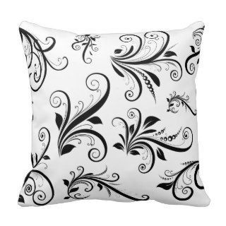 Venetian Ornament Antique Damask Black, White Throw Pillow