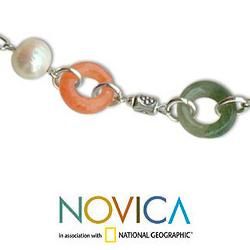 Silver 'Pure Heart of Peace' Pearl Jade Necklace (6.5 7 mm) (Thailand) Novica Necklaces
