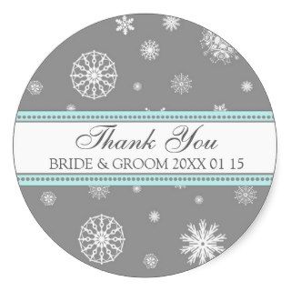 Grey Blue Thank You Winter Wedding Favor Tags Round Stickers