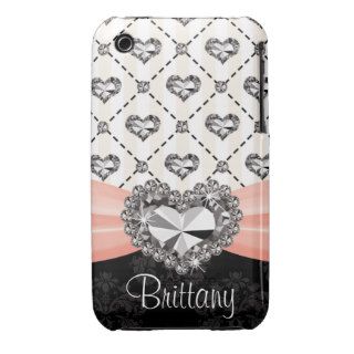 Pink Bow Diamond Heart Rhinestone iPhone 3 Case Co