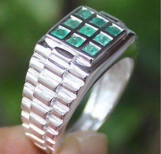 Men's Stunning Colombian Emerald Ring Solid Silver 925