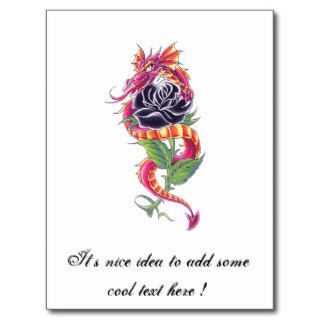 Cool Oriental Dragon and Black Rose tattoo Post Card