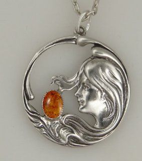 Goddess of the Wind Pendant in Sterling Silver, Accented with Genuine AmberCustom Made in America The Silver Dragon Jewelry