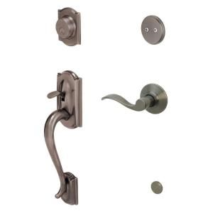 Schlage Camelot Antique Pewter Right Hand Dummy Handleset with Accent Interior Lever F93 CAM 620 ACC RH