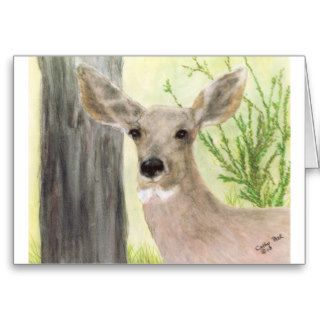 White Tail Deer Doe Portrait Wildlife Animal Art Card