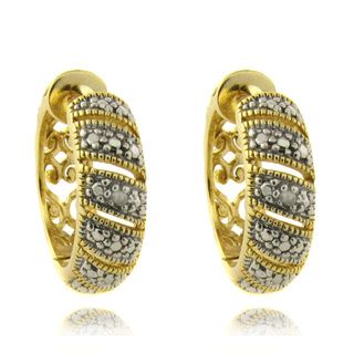 Finesque 14k Gold over Silver Diamond Accent Stripe Hoop Earrings Finesque Diamond Earrings