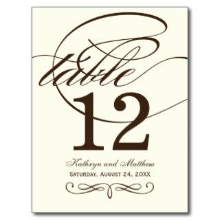 Table Number Card  Brown Calligraphy Design Post Cards