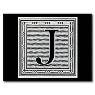 Block Letter "J" Woodcut Woodblock Inital Post Cards