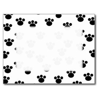 Animal Paw Print Pattern. Black and White. Post Card