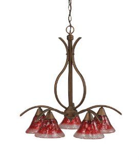 Toltec Lighting 297 BRZ 756 Swoop Five Light Down light Chandelier Bronze Finish with Raspberry Crystal Glass Shade, 7 Inch    