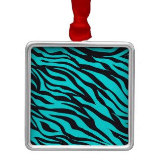 Trendy Teal Turquoise Black Zebra Stripes Christmas Ornament