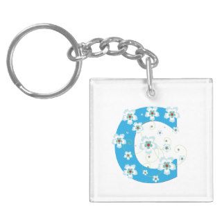 Monogram initial letter C blue hibiscus flowers Acrylic Keychains