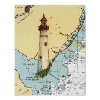 Cape May NJ Lighthouse Atlantic Ocean Map Poster