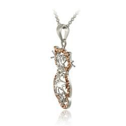 DB Designs Rose Gold over Silver Champagne Diamond Accent Filigree Cat Necklace DB Designs Diamond Necklaces
