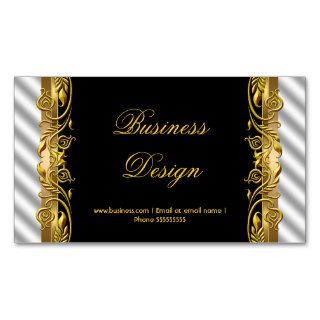 Elegant Black White Silver Gold Floral Ripple Business Cards