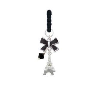 Silver 3 D Eiffel Tower Black Emma Bow Phone Candy Charm Cell Phones & Accessories