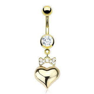Gold Tone Heart Charm Bellybutton Ring Stainless Steel Bananabell Belly Ring (14g) Dangle Charm Navel Ring Body Piercing (1 pc) Toys & Games