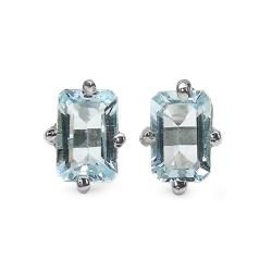 Malaika Sterling Silver Octagon cut Blue Topaz Stud Earrings Malaika Gemstone Earrings