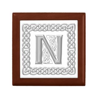 Celtic Knot Monogram Silver Effect Letter N  Box Jewelry Box