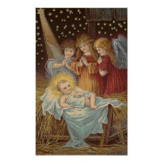 Baby Jesus and Angels Cross Stitch Poster