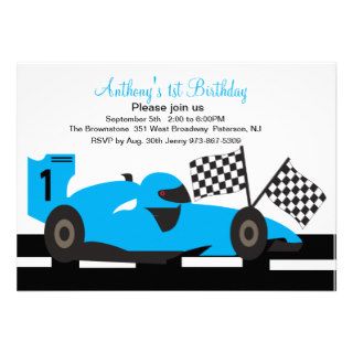 Blue Race Car  Boys First Birthday Invitation