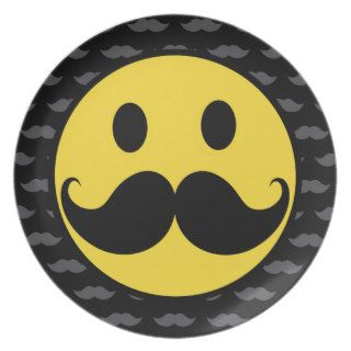 Retro Funky Smiley Mustache Moustache Party Plate